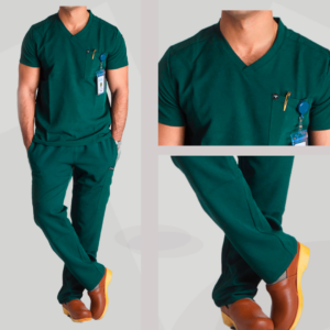 "MALE CLASSICS" STYLE SCRUB [ V-NECK TOP + STRAIGHT LEGS ] - Dark Green Color
