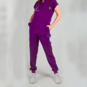 "FEMALE CASUAL" STYLE SCRUB [ ROUND-HALFNECK TOP + RIBBED SWEATPANTS ] - Purple Color