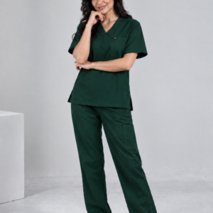 "FEMALE CLASSICS" SCRUB OUTFIT [ V-NECK TOP + STRAIGHT LEGS ] - Dark Green Color