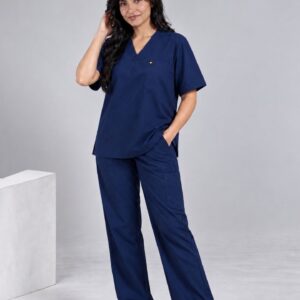 "FEMALE CLASSICS" SCRUB OUTFIT [ V-NECK TOP + STRAIGHT LEGS ] - Navy Color