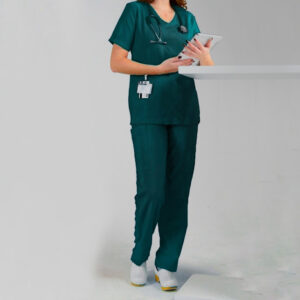 "FEMALE CLASSICS" SCRUB OUTFIT [ V-NECK TOP + STRAIGHT LEGS ] - Dark Green Color