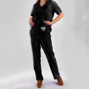 "FEMALE CLASSICS" SCRUB OUTFIT [ V-NECK TOP + STRAIGHT LEGS ] - Black Color